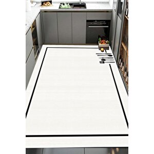 Dijital Kaymaz Yıkanabilir Modern Çerçeveli Kıtchen Mutfak Halısı Beyaz Mutfak Halısı Dc-5056 160x230 cm
