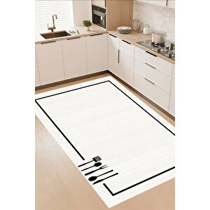 Dijital Kaymaz Yıkanabilir Modern Çerçeveli Kıtchen Mutfak Halısı Beyaz Mutfak Halısı Dc-5056 80x500 cm