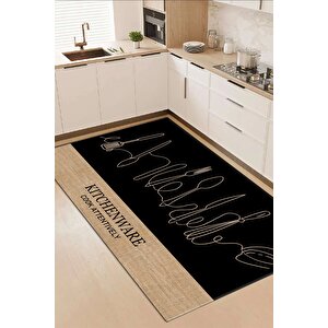 Dijital Kaymaz Yıkanabilir Modern Kıtchen Mutfak Halısı Hasır Gör Siyah Mutfak Halısı 5064