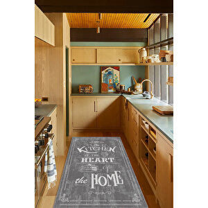 Dijital Baskılı Kaymaz Taban Yıkanabilir Kitchen-home Yazılı Çerçeveli Gri Mutfak Halısı-d5017 80x400 cm