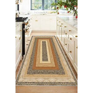 Dijital Kaymaz Yıkanabilir Hasır Jüt Görünümlü Mutfak Halısı Salon Halısı Balkon Halısı Yolluk 80x250 cm