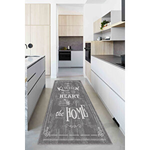 Dijital Baskılı Kaymaz Taban Yıkanabilir Kitchen-home Yazılı Çerçeveli Gri Mutfak Halısı-d5017 160x230 cm