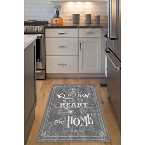 Dijital Baskılı Kaymaz Taban Yıkanabilir Kitchen-home Yazılı Çerçeveli Gri Mutfak Halısı-d5017