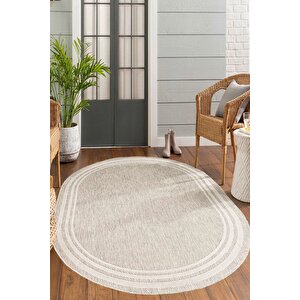 Dijital Kaymaz Yıkanabilir Modern Krem Bej Oval Mutfak Halısı Salon Halısı Balkon Halısı Yolluk 120x180 cm