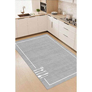 Dijital Kaymaz Yıkanabilir Modern Çerçeveli Kıtchen Mutfak Halısı Gri Mutfak Halısı Dc-5055 100x400 cm
