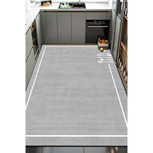 Dijital Kaymaz Yıkanabilir Modern Çerçeveli Kıtchen Mutfak Halısı Gri Mutfak Halısı Dc-5055 100x400 cm