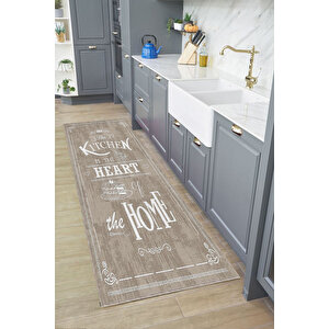 Dijital Baskılı Kaymaz Taban Yıkanabilir Kitchen Home Yazılı Kahverengi Mutfak Halısı D5018 80x200 cm