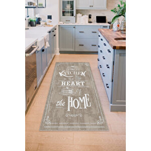 Dijital Baskılı Kaymaz Taban Yıkanabilir Kitchen Home Yazılı Kahverengi Mutfak Halısı D5018 80x250 cm