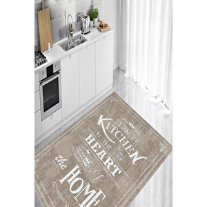 Dijital Baskılı Kaymaz Taban Yıkanabilir Kitchen Home Yazılı Kahverengi Mutfak Halısı D5018 100x200 cm