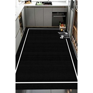 Dijital Kaymaz Yıkanabilir Modern Çerçeveli Kıtchen Mutfak Halısı Siyah Mutfak Halısı Dc-5057 120x300 cm