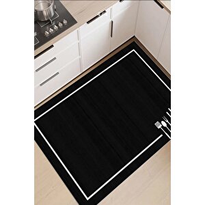 Dijital Kaymaz Yıkanabilir Modern Çerçeveli Kıtchen Mutfak Halısı Siyah Mutfak Halısı Dc-5057 120x300 cm