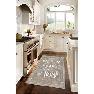 Dijital Baskılı Kaymaz Taban Yıkanabilir Kitchen Home Yazılı Kahverengi Mutfak Halısı D5018