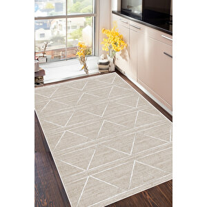Dijital Kaymaz Yıkanabilir İskandinav Vizon Bej Mutfak Halısı Salon Halısı Yolluk 120x180 cm