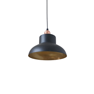 Rys Retro Metal Dekoratif Siyah İçi Gold Tekli Sarkıt Avize Çap:25 Cm