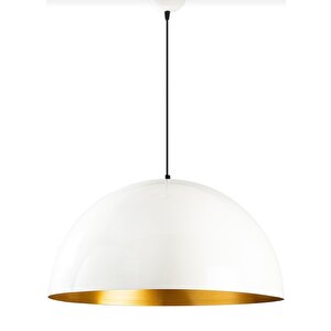 Rys Retro Metal Dekotatif Beyaz İçi Gold Dekoratif Tekli Saklıt Avize Çap:40 Cm