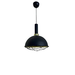 Retro Metal Dekoratif Rustik Kafesli Siyah Tekli Sarkıt Avize Çap 30 Cm