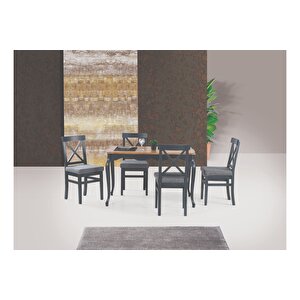 Ada Lükens Masa Ve Çapraz Döşemeli̇ Sandalye Takimi, Meşe Antrasi̇t, 125x80