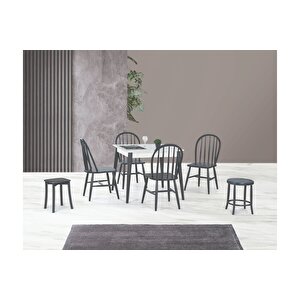 Mi̇lano Masa Ve Ameri̇kan Sandalye Takimi, Kare, Beyaz Antrasi̇t, 125x80