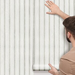 2692 Lambri Panel Beyaz Ahşap Duvar Çıtası Desenli Premium Duvar Kağıdı 5,30 M