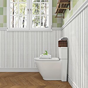 2692 Lambri Panel Beyaz Ahşap Duvar Çıtası Desenli Premium Duvar Kağıdı 5,30 M