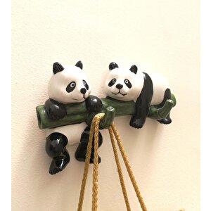 Dekoratif Ikili Modern Duvar Askılık Bambu Üstünde Panda Dekor