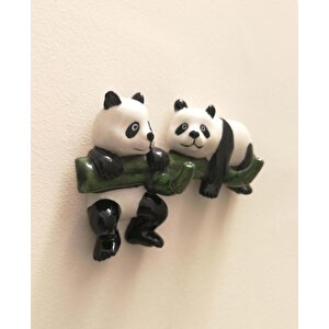 Dekoratif Ikili Modern Duvar Askılık Bambu Üstünde Panda Dekor