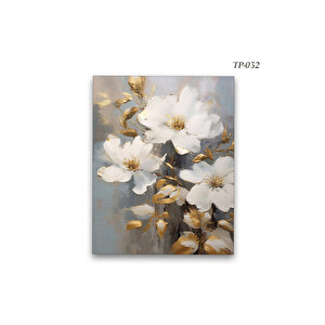 Gold Beyaz Çiçekler Mdf Tablo