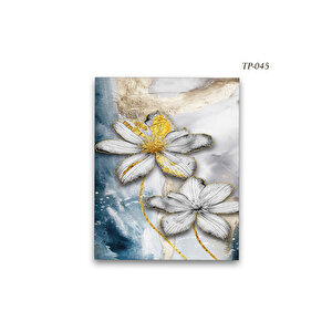 Gold Beyaz Çiçekler Mdf Tablo