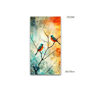 Yağlı Boya Görünümlü Renkli Dekoratif Kuşlar Mdf Tablo