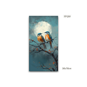 Yağlı Boya Görünümlü Renkli Dekoratif Kuşlar Mdf Tablo