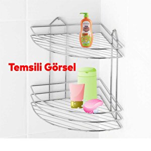 Oval Köşelik Small Banyo Krom 2 Katlı Şampuan Kese Sabun Duş Malzeme Estetik Köşe Raf Muhafaza