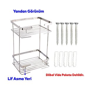Kare Köşelik Ilgaz Banyo Köşe Raf Krom 2 Katlı Şampuan Askı Kese Sabun Duş Malzeme Estetik Muhafaza