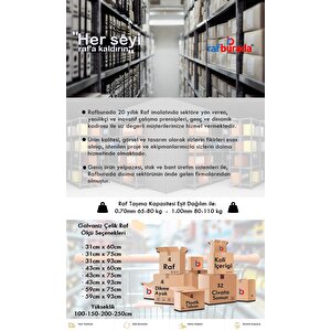 Rafburada® 4 Katlı Galvaniz Çelik Raf. Depo, Arşiv, Dosya Rafı 43x93-1.00 Mm-150 Cm