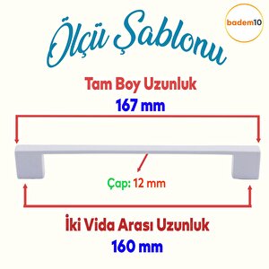 Gölcük Düz Metal Mobilya Mutfak Dolabı Çekmece Kapı Dolap Kapak Kulpu Kulbu 160 Mm Beyaz