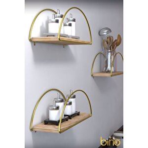Duvar Rafı Dekoratif Mutfak Banyo Altın Elips Kitaplık 3 Lü Set