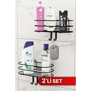 Banyo Düzenleyici Şampuanlık Sabunluk 2li Set Yapışkanlı 4 Askılı Duş Rafı Paslanmaz Organizer