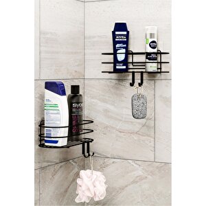 Banyo Düzenleyici Şampuanlık Sabunluk 2li Set Yapışkanlı 4 Askılı Duş Rafı Paslanmaz Organizer