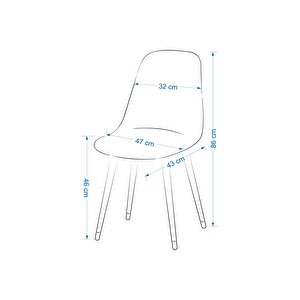 Netaks Abant Sandalye Siyah Metal Ayaklı 4'lü Takım Beyaz Renk