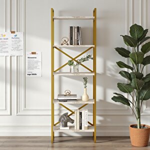Atlantis Gold Metal Kitaplık 5 Raflı 175cm Mermer Desen