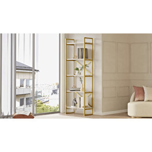 Atlantis Gold Metal Kitaplık 5 Raflı 175cm Mermer Desen