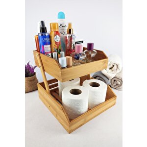 2 Katlı Bambu Banyo Ve Makyaj Organizer Düzenleyici Kahverengi