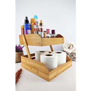 2 Katlı Bambu Banyo Ve Makyaj Organizer Düzenleyici Kahverengi