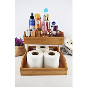 2 Katlı Bambu Banyo Ve Makyaj Organizer Düzenleyici Kahverengi