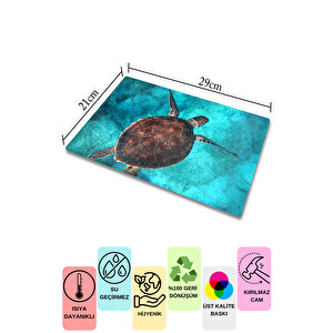 Cam Kesme Tahtası - Kaplumbağa Temalı - 21*30cm - Doğrama Tahtası - Estetik, Dekoratif Sunum Tahtası