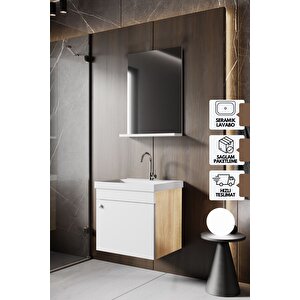 Milano 50 Cm Lavabolu Banyo Dolabı, Lavabo Dahil, Aynalı, Raflı Üst Modül