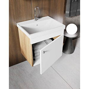 Milano 50 Cm Lavabolu Banyo Dolabı, Lavabo Dahil, Aynalı, Raflı Üst Modül