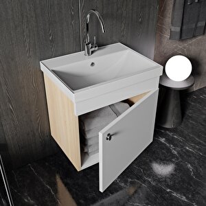 Milano 50 Cm Lavabolu Banyo Dolabı, Lavabo Dahil, Ayna Dahil, Sonomo Meşe