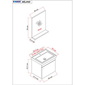 Karen Banyo Milano 50 Cm Lavabolu Banyo Dolabı, Lavabo Dahil, Ayna Dahil, Sonomo Meşe
