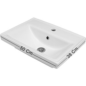 Karen Banyo Milano 50 Cm Lavabolu Banyo Dolabı, Lavabo Dahil, Aynalı, Raflı Üst Modül