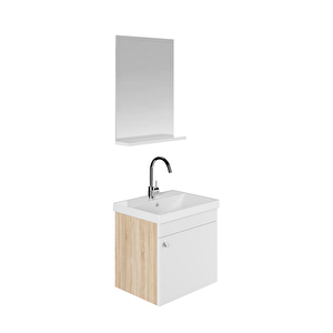 Karen Banyo Milano 50 Cm Lavabolu Banyo Dolabı, Lavabo Dahil, Aynalı, Raflı Üst Modül